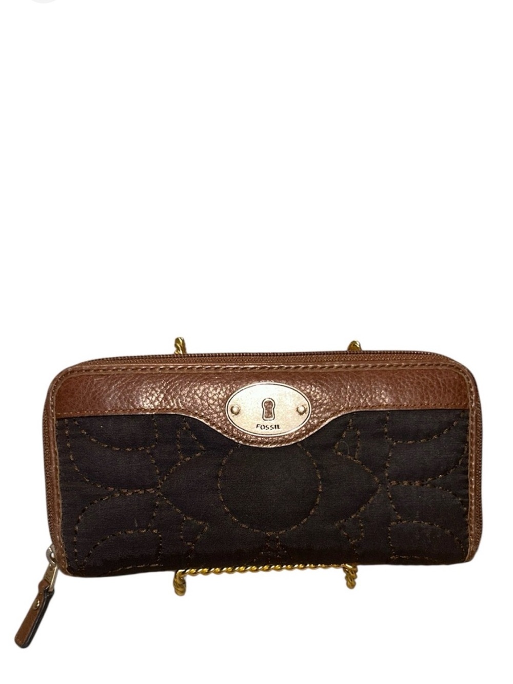 Fossil Black & Brown Zip Around Wallet